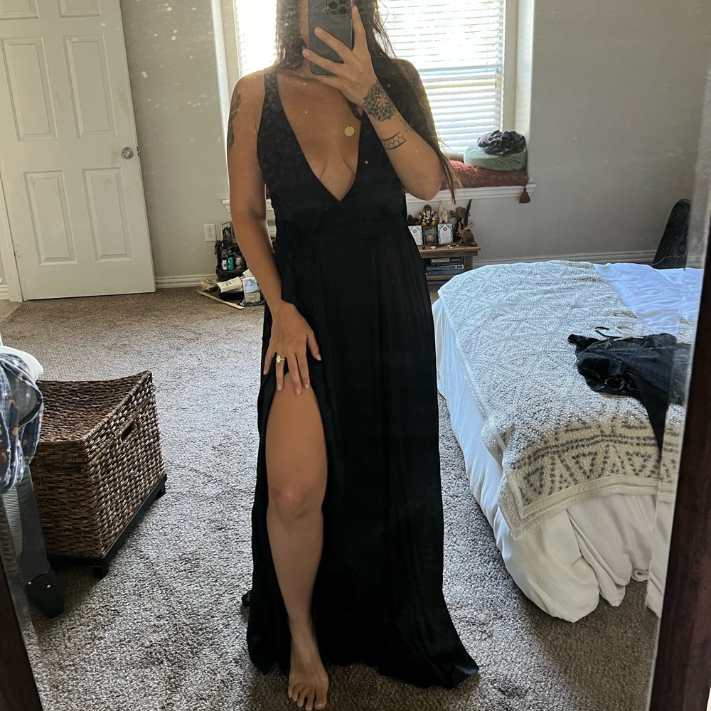 Free People Formal Black Silky Dress